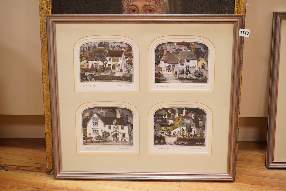 Graham Clarke (b.1941), set of four etchings with aquatint, comprising 'Dewdrop', 'Breeze', 'Royal oak' and 'Woodman', each signed in pencil, each limited edition 6/500, sheet uncut, overall size 54 x 60cm